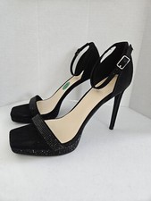 Nine West Black Rhinestone faux Suede Stiletto Heels Platform Pumps Shoes 7.5 M