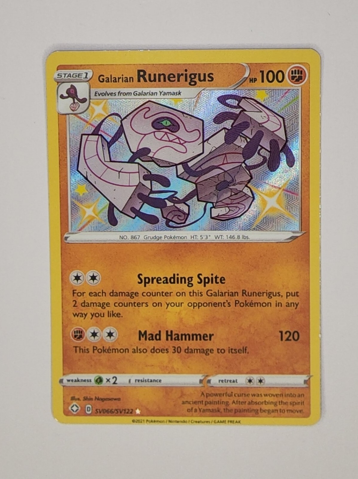 Pokemon TCG Galarian Runerigus SV066/SV122 Shining Fates Holo NM/MINT