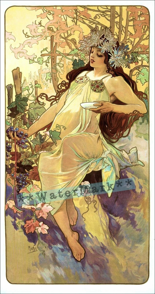 The Seasons Autumn 1896 Mucha Vintage Poster Print Retro Style Art