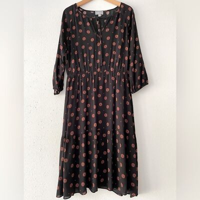 Pure Collection romantic flowy long sleeve black and orange dress size 6 (8)