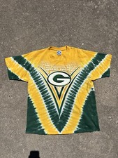 Vintage Green Bay Packer Tie Dye Liquid Blue T-shirt Size XL
