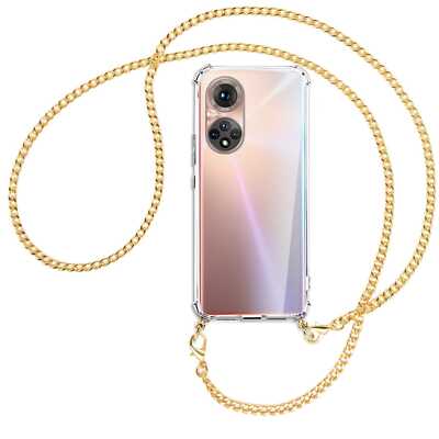Handykette für Honor 50 (NTH-AN00, 6.57'') goldfarbene Kette (G) Hülle mit Band