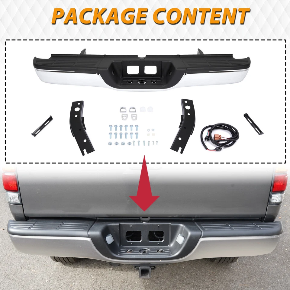 Conjunto de parachoques trasero cromado para Toyota Tundra Base SR5 2000-2006 Foto 2 de 4