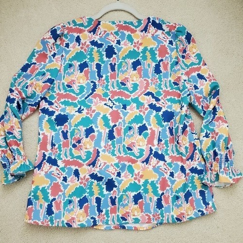 Tuckernuck Women's Cabana Print Easton Blouse Ruffle Sleeve Swing Top szS - Picture 10 of 12