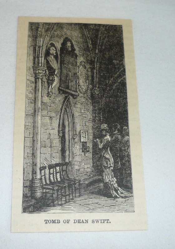 1884 small magazine engraving ~ TOMB OF DEAN SWIFT, Dublin