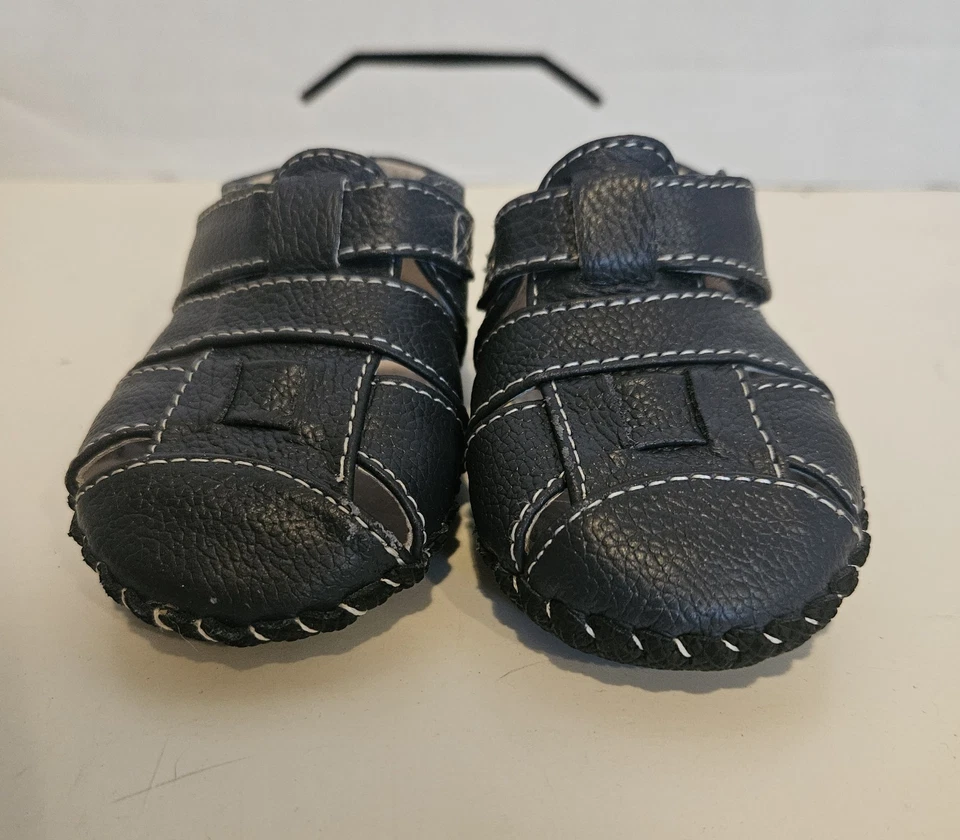 Sandalias de pescador de cuero azul marino pediped para bebé niño, suela suave, talla 6-12 meses (4-4,5) Foto 3 de 4