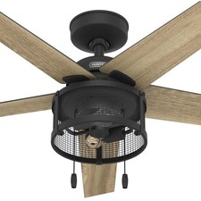 Hunter Fan 52 inch Matte Black Casual Ceiling Fan with Light Kit and Pull Chain