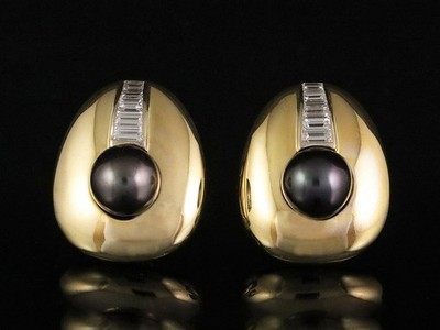 Diamant Ohr Stecker mit Tahitiperle ca. 1,34ct  19,2g 750/- Gelbgold