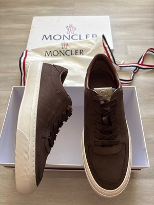 $870 New Authentic Moncler Monclub Brown Nubuck Men Low Top Sneakers TG 44 US 11