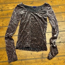 Top AEROPOSTALE Mujer Terciopelo Burnout Floral Manga Larga Talla XS Marrón Negro