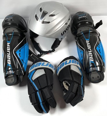 Bauer Youth Hockey 12'' Shinguards, med. gloves, Uvex helmet