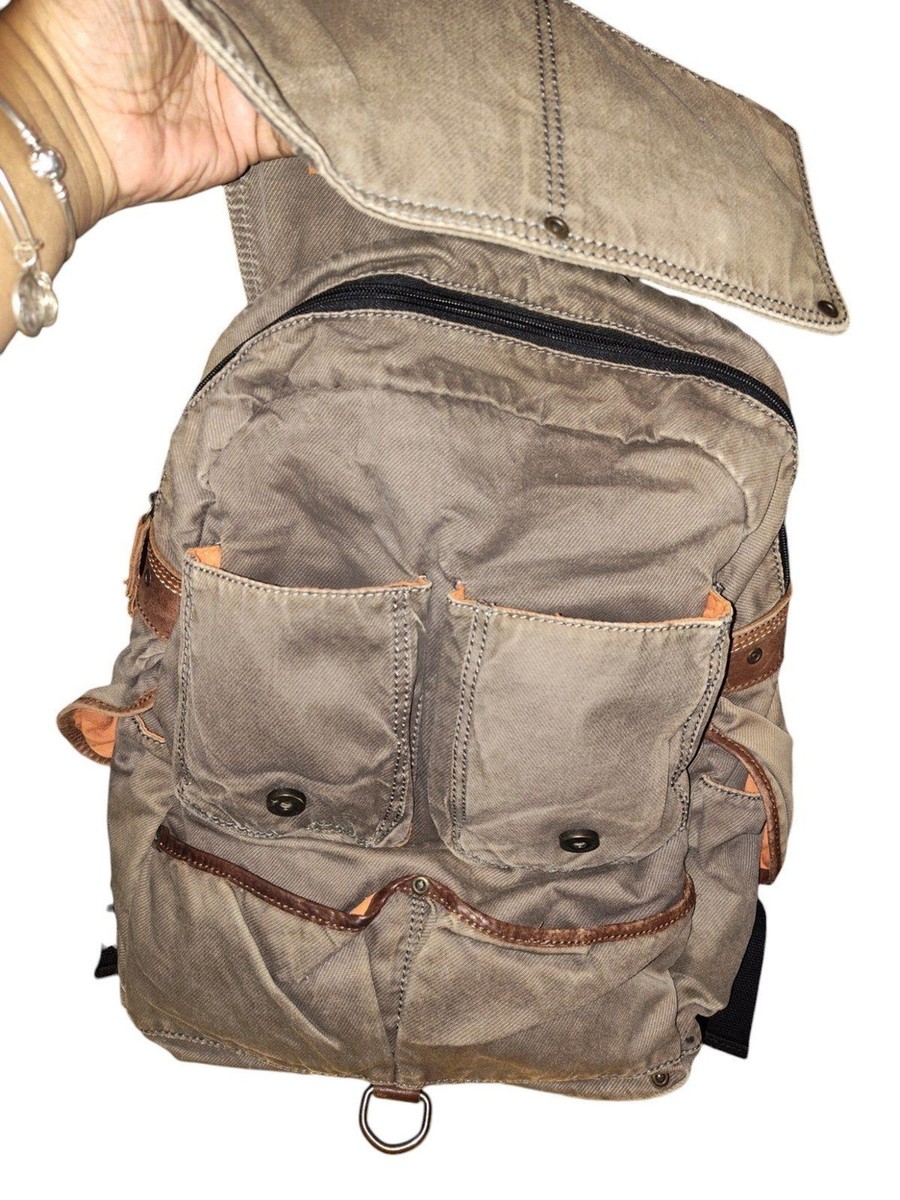 Vintage Canvas Tan Fossil Backpack Leather Trim | eBay display picture 3