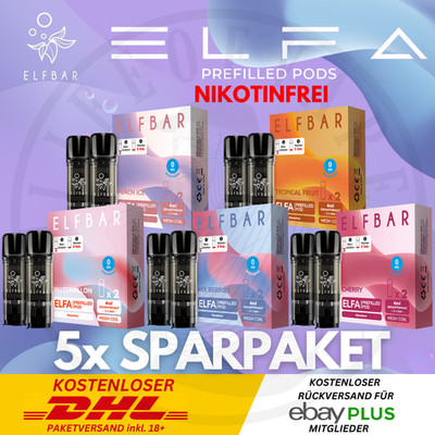 5x2 ELFA Pods by ELFBAR E-Zigarette Sparpaket E-Liquid mit 0mg Nikotin NicSalt