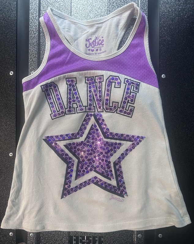 Girls Size 8 Justice “Dance” Purple/White Tank Top