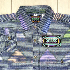 VTG COLO WEAR Tribal Triangle Stripe Shirt Mens M 100 Cotton Oman Made NWT