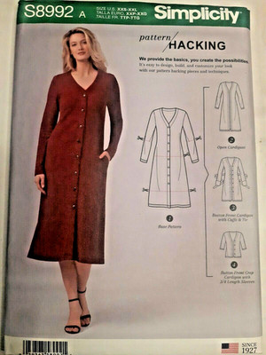 Simplicity S8992 Cardigan Sweater Dress Sewing Pattern Ladies XXS-XXL Modest UC