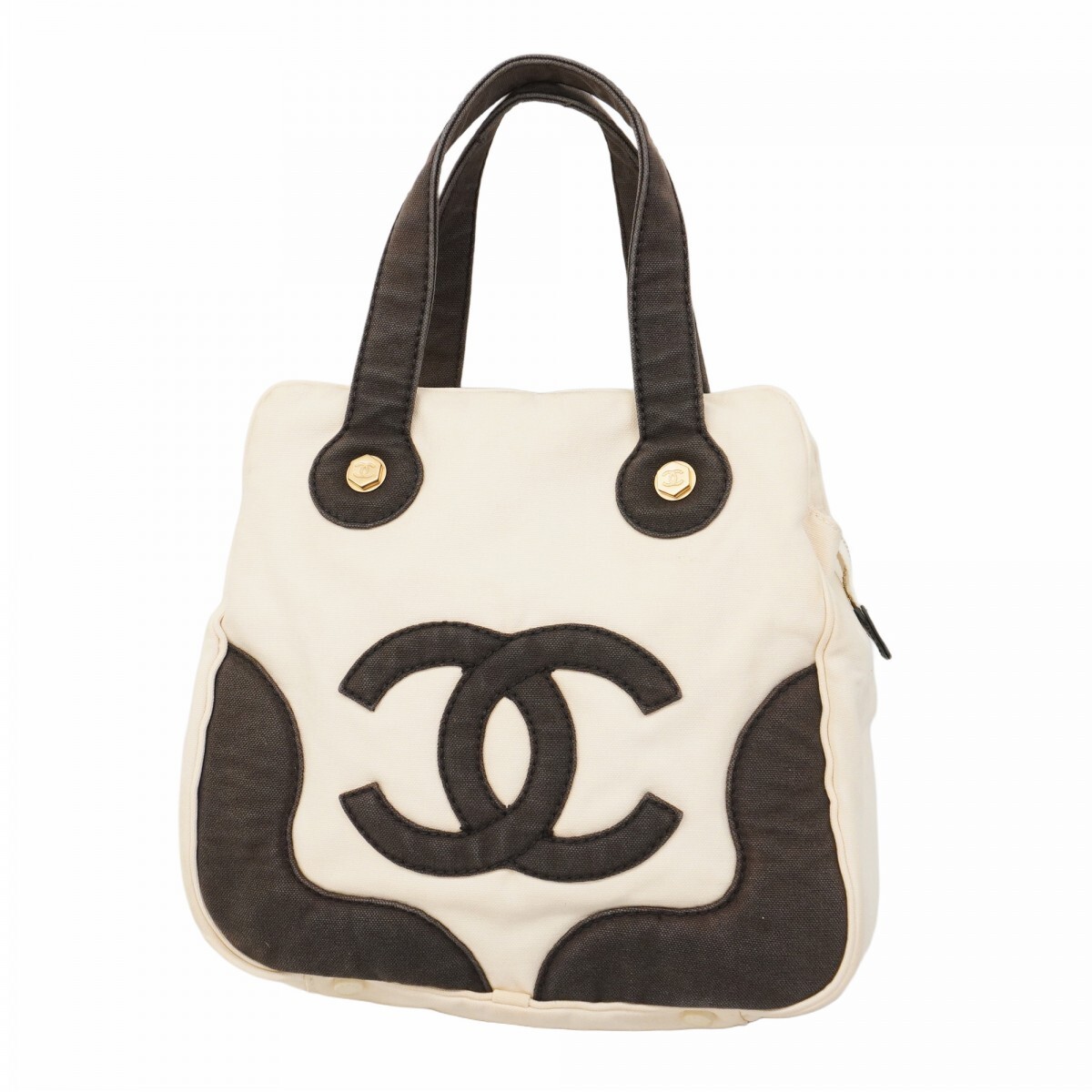 5gb2035 h CHANEL Handbag Marshmallow Canvas Ivory Black Champagne Gold Hardware