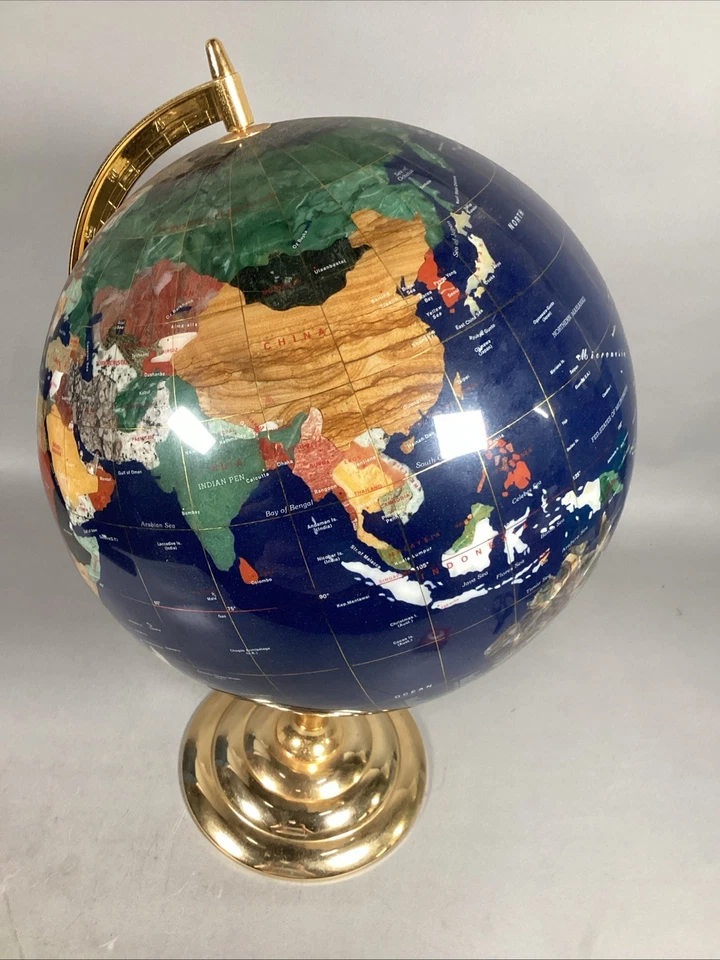 Beautiful Large 22" Tall Blue Lapis Gemstone World Globe On Polished Brass Stand - Image 2 of 4