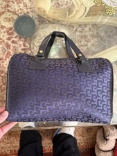 Vintage Blue MONOGRAM 1980s PIERRE CARDIN Leather Trim Logo PRINT Speedy BAG