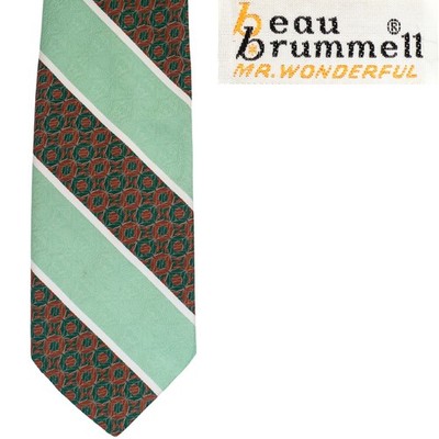 Vintage 1960s 1970s Tie Beau Brummell Mod Polyester Jacquard Wide Necktie