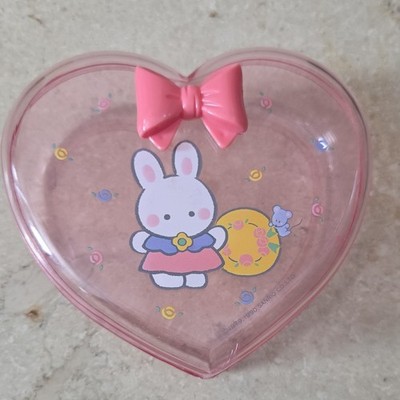 Vtg 90s Sanrio Cheery Chums Heart-Shaped Pink Plastic Collectible Case w bow  