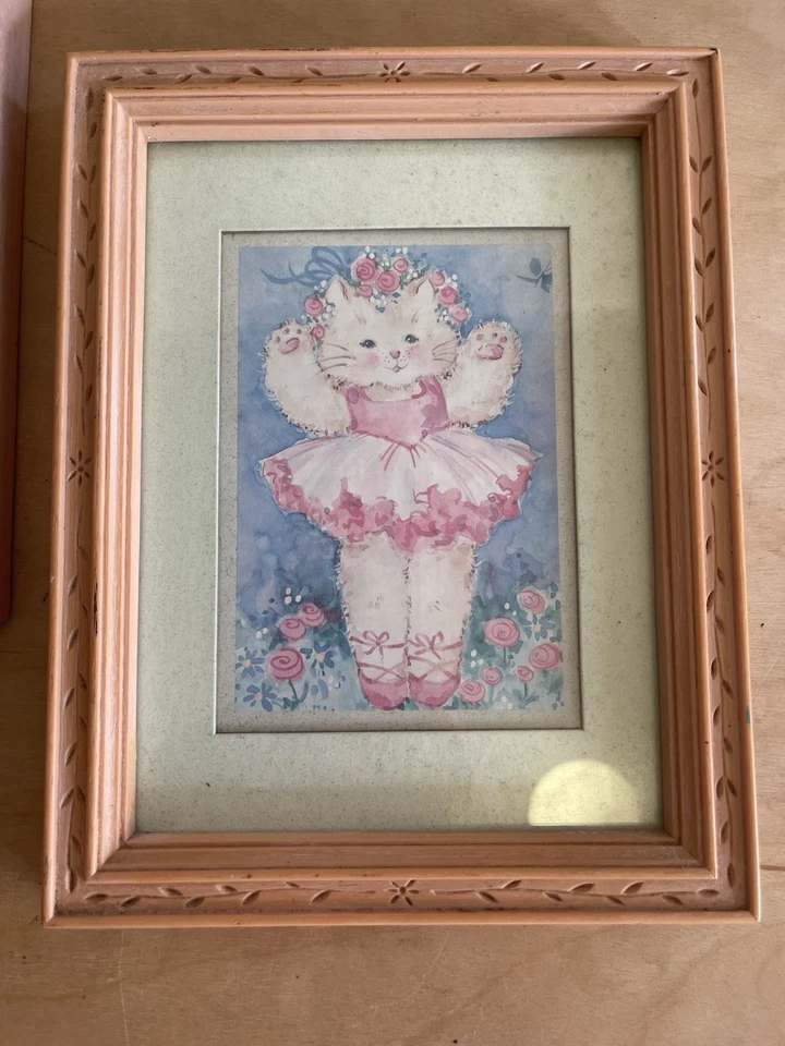 Juego de 3 arte de pared estampado enmarcado gatito gatito vintage años 80 bailarina y gatito Foto 4 de 4