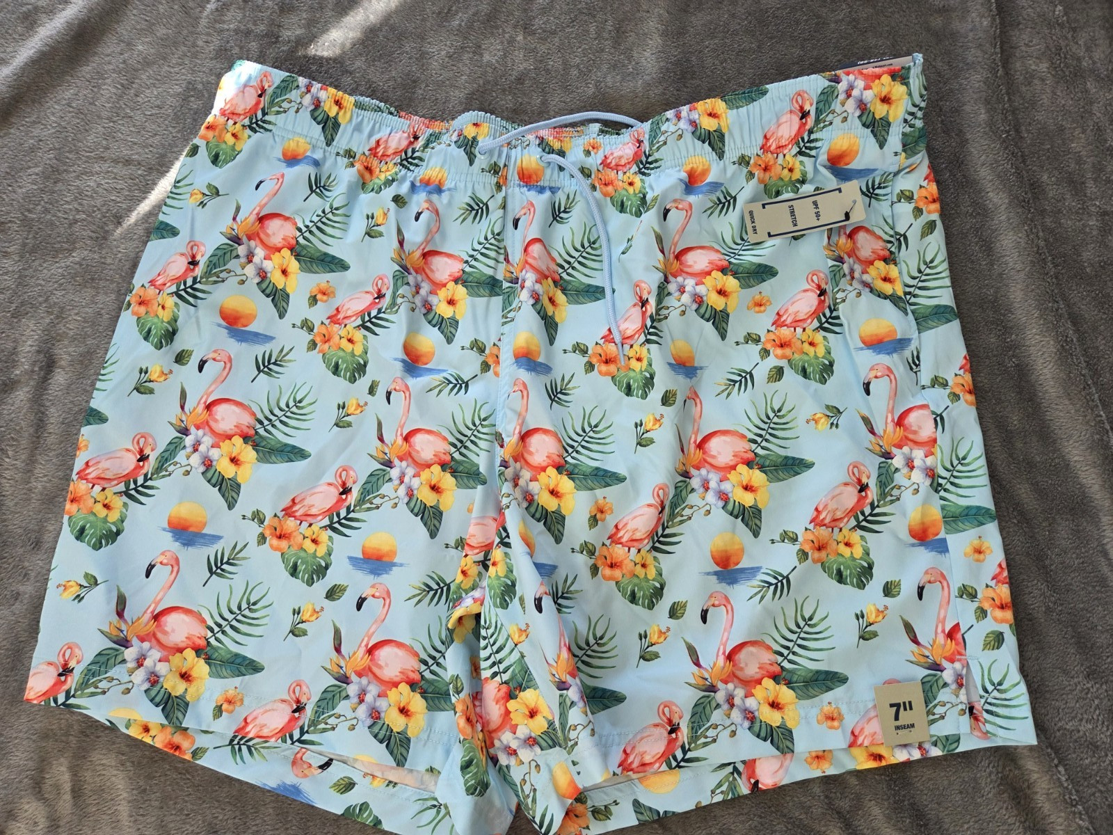 NWT George Mens Swim Trunks Shorts 2XL 44-46 Drawstring Pink Flamingo Tropical