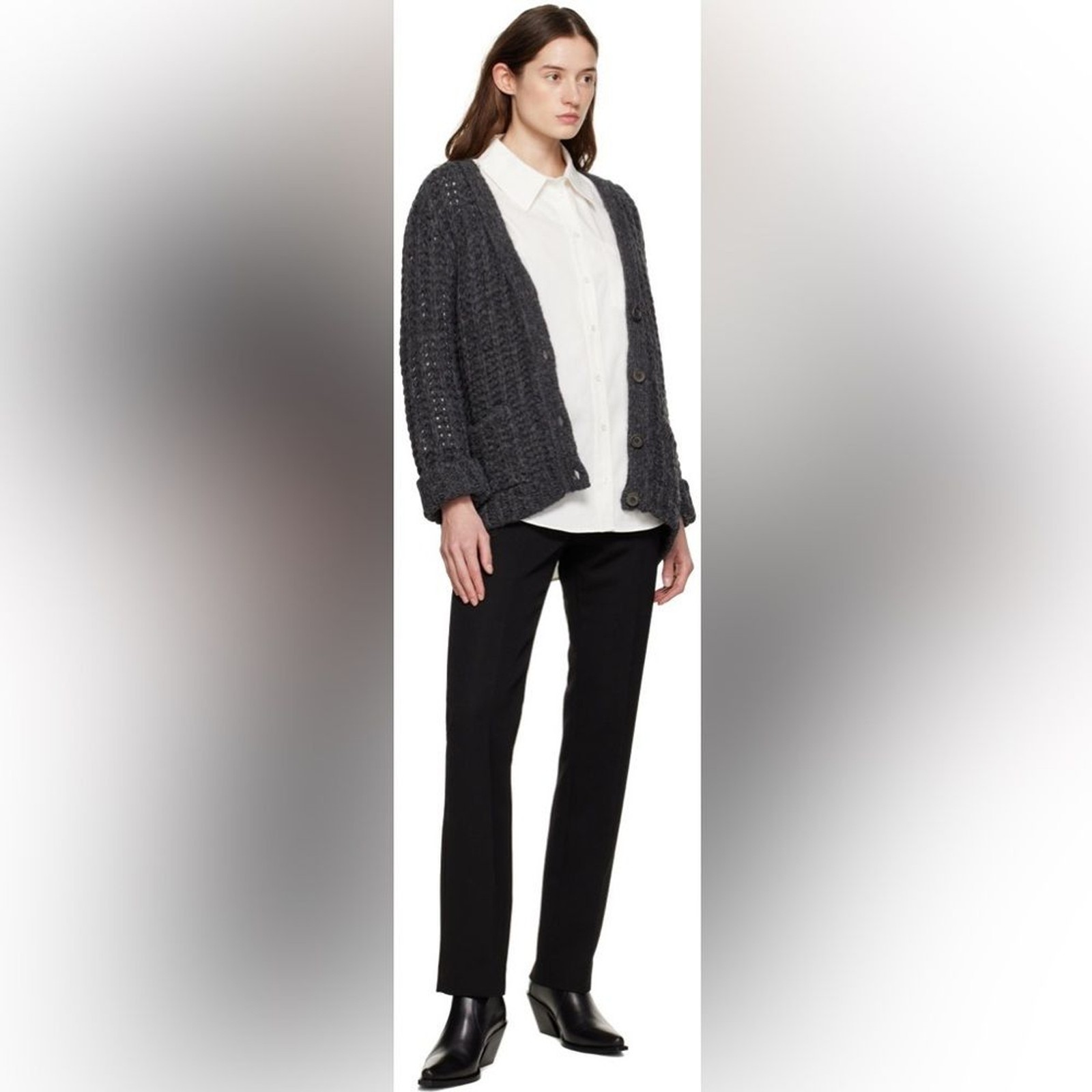 Anine Bing Kurt Merino Wool Alpaca Chunky Cardigan Charcoal Gray in Size Small image 4