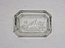 HEINRICH HOFFMAN CLEAR RECTANGULAR INTAGLIO WOMAN MUSIC OPEN SALT CELLAR