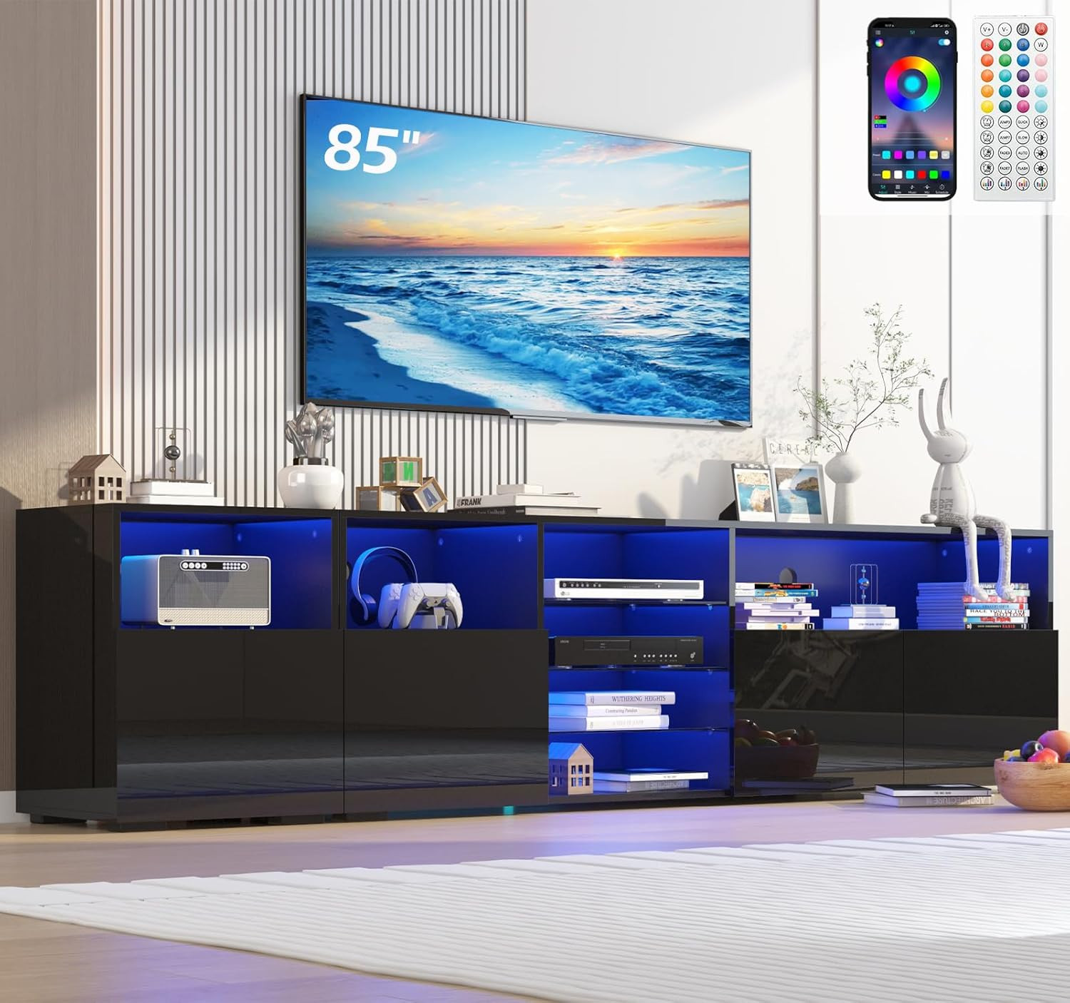 79IN LED TV Stand for 75/80/85Inch Tv,High Glossy Modern TV Stand for Living Roo