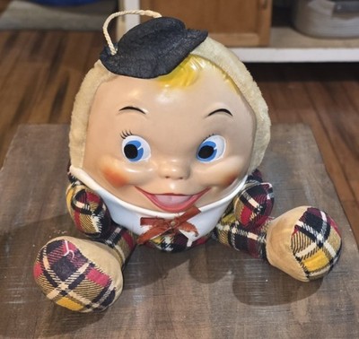 Vintage Humpty Dumpty 1955 Knickerbocker Rubber Face Hat Plush Made In USA 