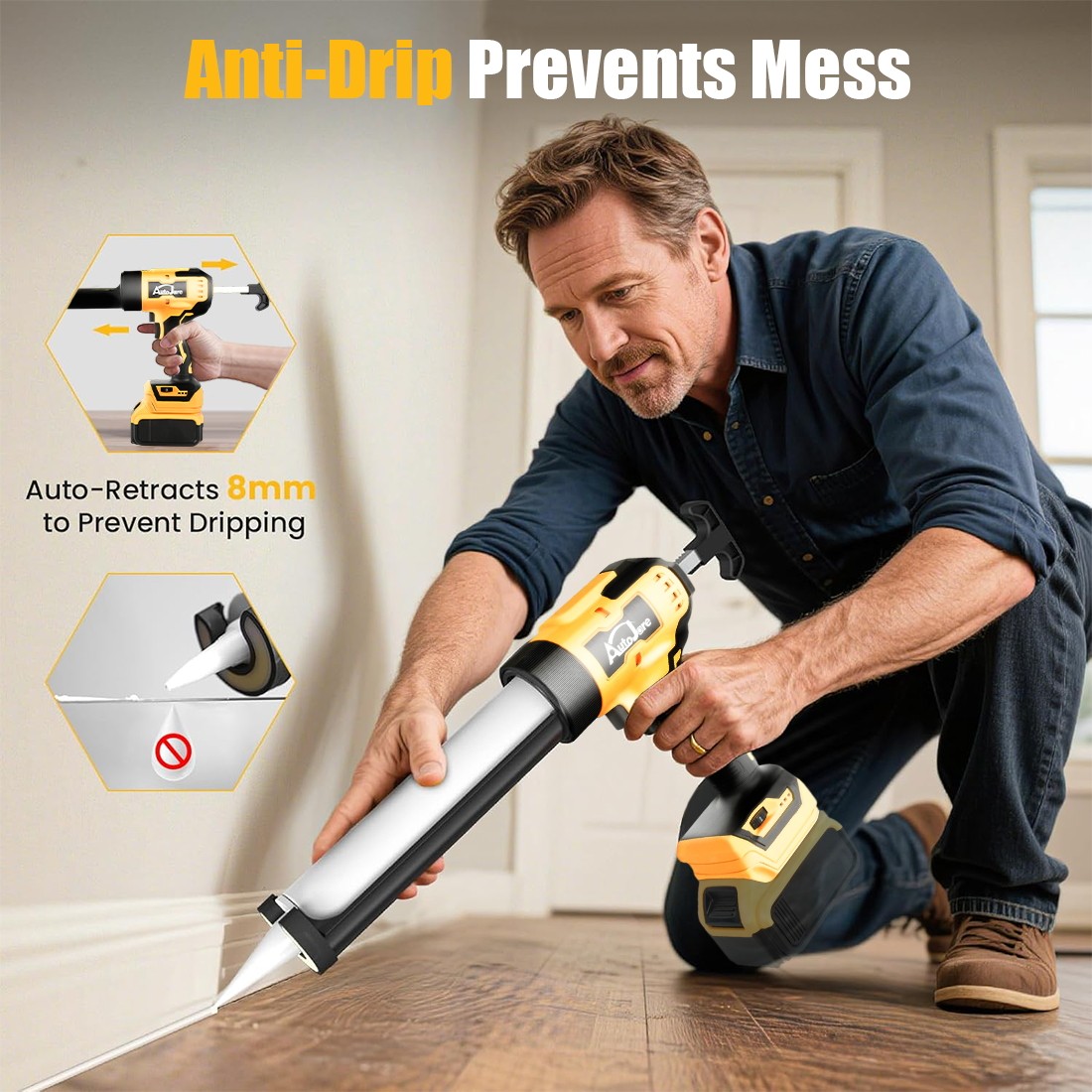 Cordless Caulking Gun for Dewalt 20V Max Battery,10 Oz 6 Speed for Sealing