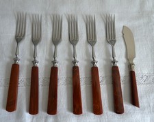 SET 6 VINTAGE Gabeln + 2 Buttermesser um 1930  art decó Griffe Galalith o. ähnl.