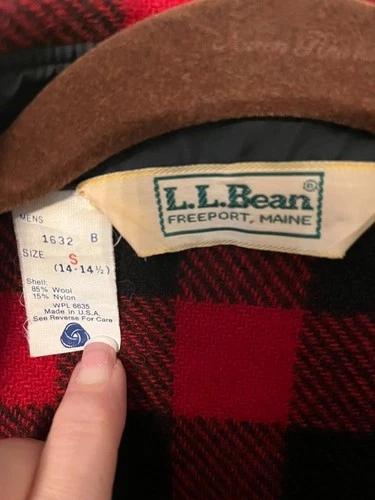 LL Bean Mens small red plaid wool jacket image 2