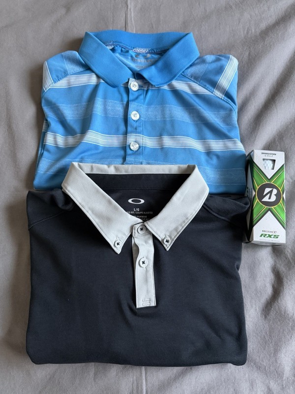 Lot Of 2 Oakley Golf Short Sleeve Polo Shirts Mens Large Blue & Black Hydrolix