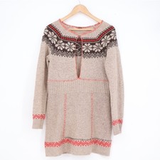 Free People Wool Fair Isle Sweater Dress Beige Red Snowflake Keyhole Small