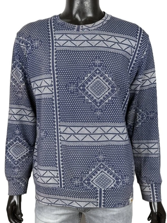Carhartt sweat-shirt homme M bleu fantaisie géométrique col coton streetwear - Photo 3/4