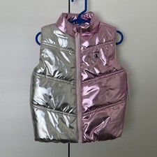 Calvin Klein Jeans Girls Silver Pink Metallic Zip-Up Puffer Vest Size 4T