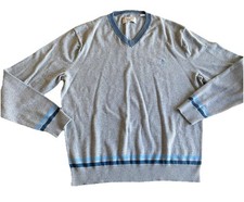 Original Penguin V-Neck Long Sleeve Sweater XL Gray Blue Trim