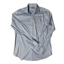 Lauren Ralph Lauren Slim Fit Dress Shirt Cotton Stretch Plaid Blue 16 34/35
