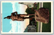 1932 Plymouth, MA Postcard - Statue of Massasoit, Plymouth, Massachusetts