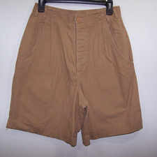 Vtg J. Crew High Rise Button Fly Pleated Front Khaki Shorts Made In USA Size 12
