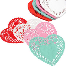 8-Inch Heart-Shaped Paper Doilies - 100 Pack in Red, Pink, White, Blue