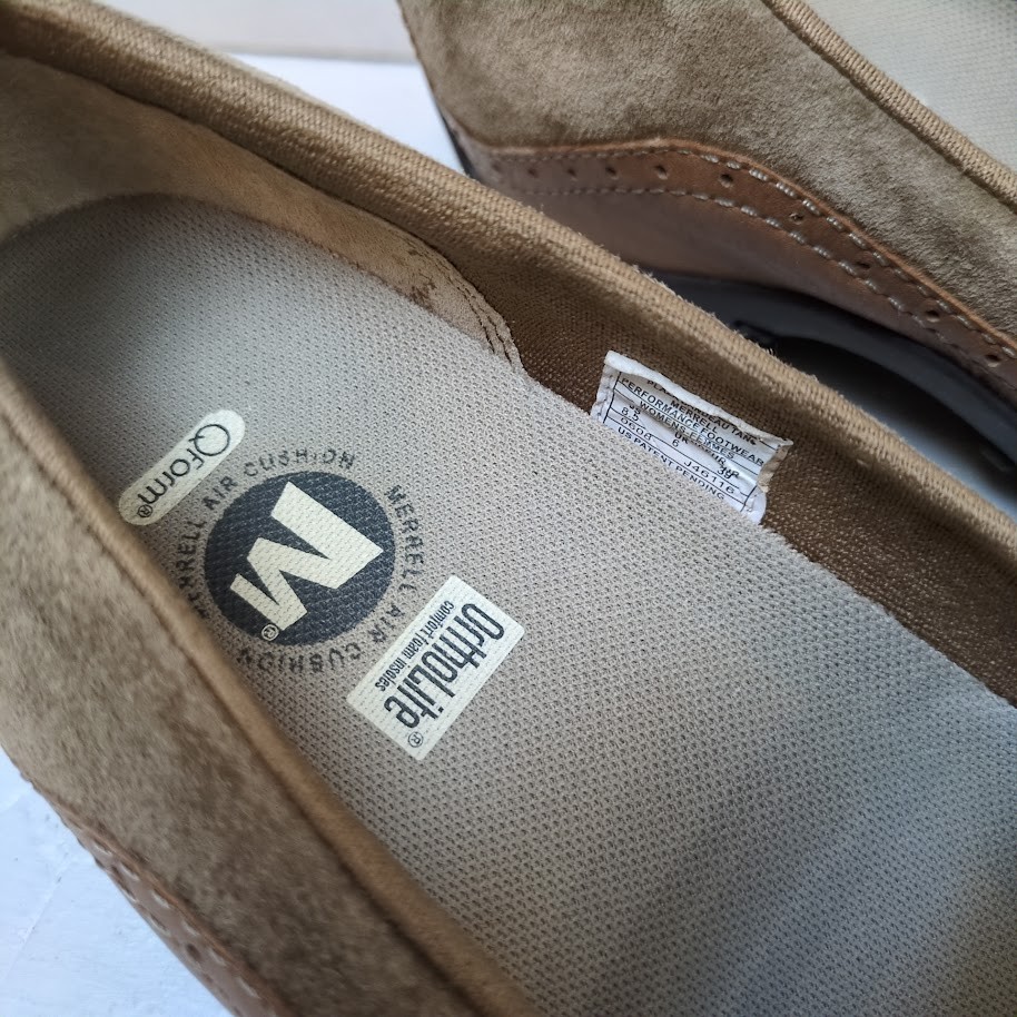 Merrell Plaza Bandeau Mary Jane Mocs slip on donna taglia 8 5 M marrone marrone zeppa