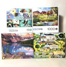 Puzzle Lot 4 1000pc Jigsaw Puzzles-100 Complete-Landscape, Dogs, Farm Etc