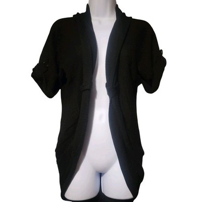 Rue21 Black Open Front Cardigan Short Sleeve Button Tab Knit Sweater Small