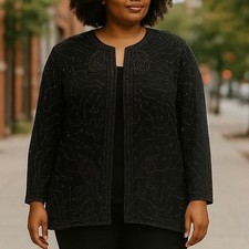 Vintage JMD New York Size 2X Silk Sequin Beaded Jacket Black Glam Evening