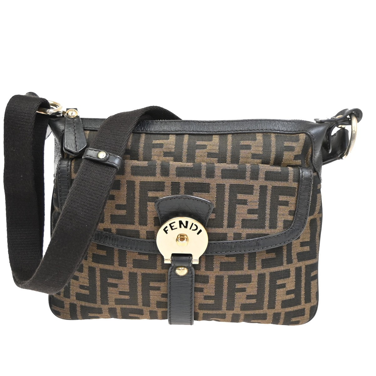Fendi Chef Zip Crossbody Bag Zucca Canvas Brown Canvas Shoulder Bag Bag (Pre-Owned)