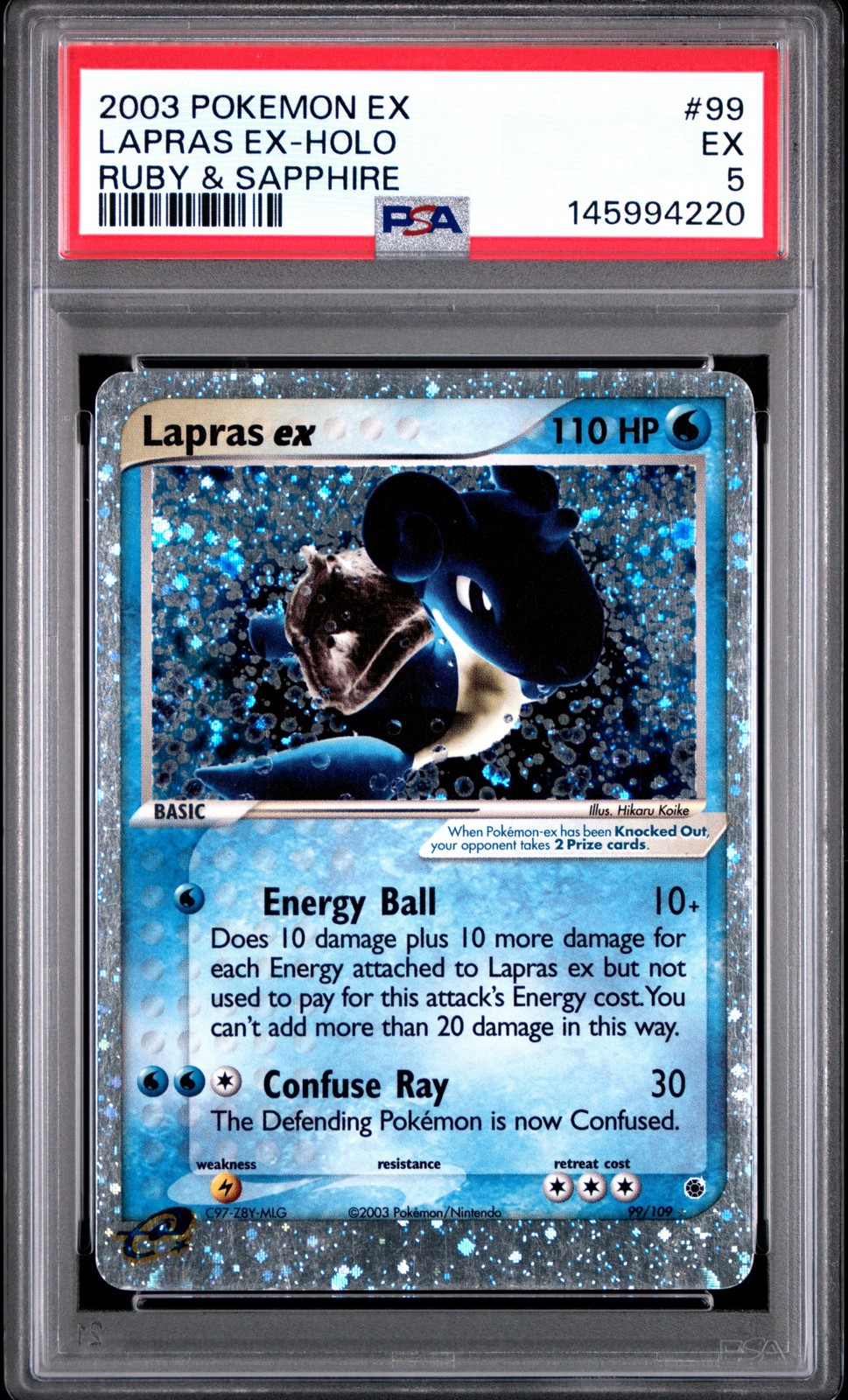 2003 POKEMON EX RUBY & SAPPHIRE #99 LAPRAS EX-HOLO PSA 5