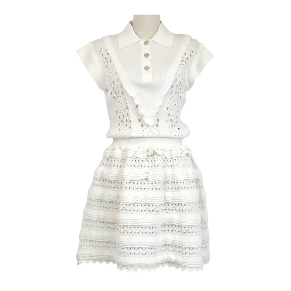 Chanel — CHANEL COCO Mark French Sleeve Dress Women white 【A】